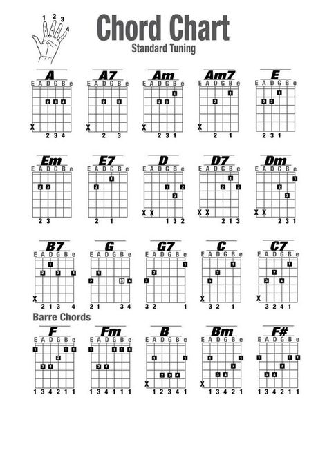 Basic Guitar Chords Chart, Guitar Chords Chart, Guitar Notes Chart, Acoustic Guitar Notes, All Guitar Chords, Learn Acoustic Guitar, Easy Guitar Chords, Acoustic Guitar Chords, Guitar Cord