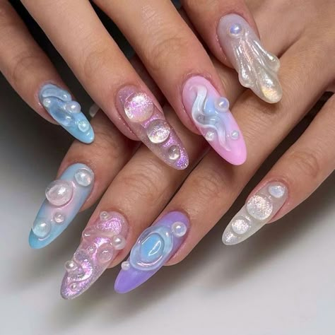 nails aesthetic Elegant Almond Nails, Trendy Almond Nails, Gem Nail Designs, Kutek Disney, Unghie Sfumate, Purple Nail Designs, Girly Acrylic Nails, Mermaid Nails, Long Acrylic Nails Coffin