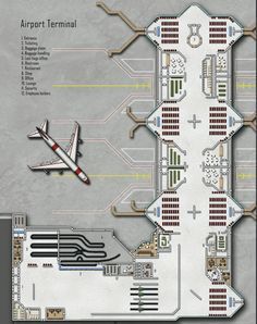 Airport Terminal; shadowrun, floorplan Airport Floor Plan, Shadowrun Map, Airport Terminal Design, Airport Plan, Airport Layout, D20 Modern, Shadowrun Rpg, Mutants And Masterminds, Underground Map