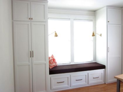 Window Cabinet Ideas, Built In Closet Wall, Cat Bench, Bedroom Window Seat, Adding Storage, Bedroom Built Ins, Window Seat Design, Window Bench, Attic Window