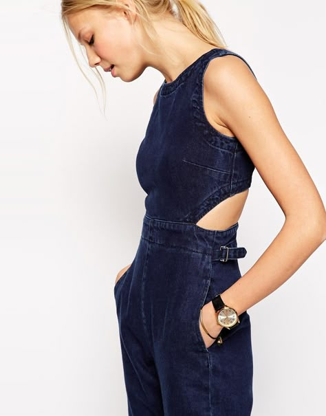 : Moda Denim, Denim Jumpsuit, Mode Inspiration, Wide Leg Denim, Looks Vintage, Shibori, Look Chic, Tulum, Denim Fashion