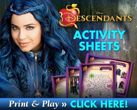 Download Descendants Activity Sheets Descendants Games, Descendants Party Ideas Birthdays, Descendants Party Ideas, Descendants Birthday Party, Disney Descendants Party, Descendants Party, 9th Birthday Party, Free Printable Activities, Descendants 2