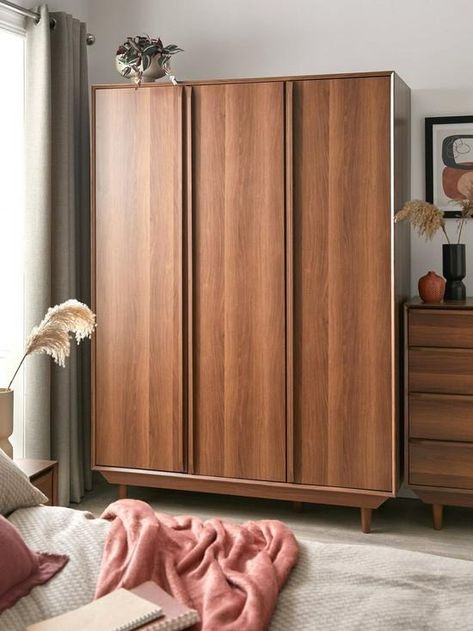 Very Home Marcel 3 Door Wardrobe | littlewoods.com Wardrobe Mid Century, Mid Century Modern Wardrobe, Japandi Wardrobe, Mid Century Closet, Realistic Apartment, Post Background, Clothing Rack Bedroom, Three Door Wardrobe, Wooden Wardrobe Design