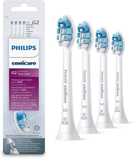 Philips Sonicare hx9034/10 Set of 4 Brush Heads Sensitive Gums Best Gum Care G2 with brushsync Philips Sonicare Toothbrush, Sonicare Toothbrush, Power Toothbrush, Philips Sonicare, Sonic Toothbrush, Manual Toothbrush, Gum Care, Gum Health, Electric Toothbrush