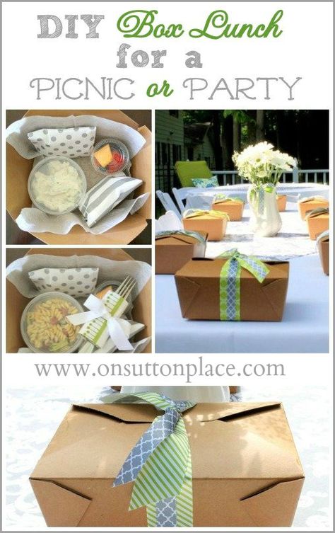 DIY Box Lunch for a Picnic or Party - Details and sources provided! Lunch Picnic, Lunch Catering, Picnic Box, Lunch Party, Picnic Lunches, Company Picnic, Box Lunch, Perfect Picnic, Picnic Time