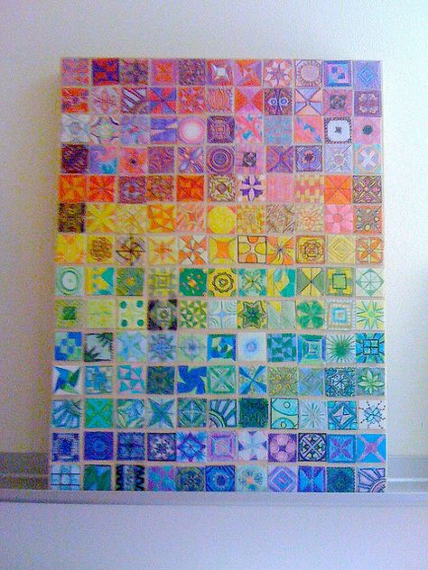 Paper Quilts Art, Paper Quilt Craft, Class Auction Projects, Paper Quilts, Class Auction, Class Art Projects, Dear Jane Quilt, Collaborative Art Projects, Acrylic Medium