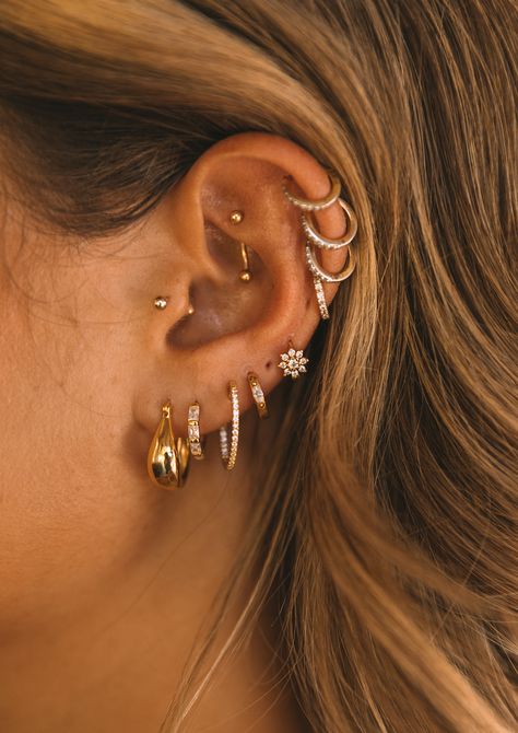 ~ 18k gold filled ~ 13mm diameter ~ Sold as 1 Whole Ear Piercing, Whole Ear Pierced, Piercings Gold, Pretty Ear Piercings, Ear Style, Cute Ear Piercings, Dope Jewelry, Classy Jewelry, Gold Filled Earrings