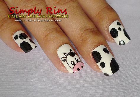 Cow Nial ART Nail Art Photos, Animal Nail Art, Cow Nails, Her Nails, White Nail Art, Animal Nails, Nail Art Pen, White Nail, Cute Nail Art