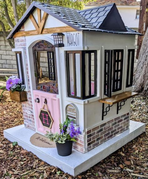 By: LaNessa Kneff; Funrniture Flipping Destiny, on Facebook Upcycled Playhouse, Playhouse Makeover Interior, Playhouse Redo, Christmas Playhouse, Little Tikes Playhouse Makeover, Diy Playhouse Makeover, Painted Playhouse, Plastic Playhouse, Alaska House