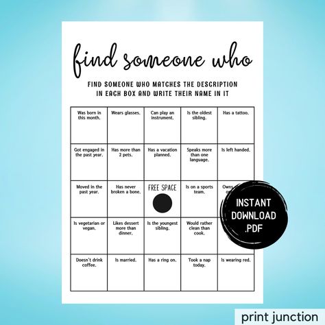 Icebreaker Games, Ice Breaker Games, Ice Breaker Questions, Find Someone Who, Bingo, Office Party Games, Happy Hour Games, Printable Games Office Ice Breakers, Find Someone Who Bingo, Icebreaker Games, Ice Breaker Questions, Office Party Games, Fundraising Gala, Ice Breaker Games, Games Printable, Ice Breaker