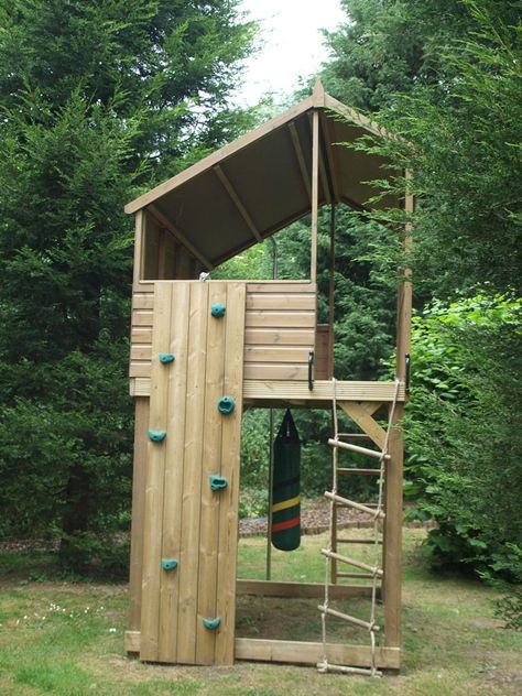 Treehouse Climbing Wall, Treehouse Platform, Treehouse Accessories, Kids Clubhouse, Climbing Tower, Play Area Backyard, Punch Bag, Outdoor Play Spaces, Tree House Plans