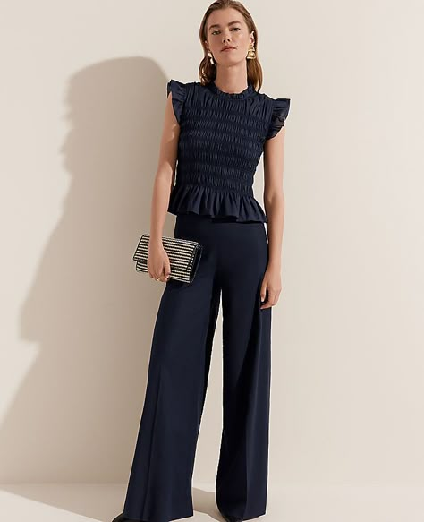 This flattering pant features an easy fit for extra ease of movement. Hidden side zip with hook-and-eye closure. Front off-seam pockets.,Leg Shape:Leg Shape: Wide Leg – a modern must-have with a statement leg and Flattering high waist,Rise:High rise: sits 1/2" to 1" below natural waist,Imported:Imported,Fit:Fit: Relaxed & easy,Length:Full length: 31" inseam with 31 1/2" leg opening,Fabrication:55% Linen, 45% Viscose,Garment Care:Machine Washable The Ric Rac Trim Palazzo Pant in Linen Blend by An Internship Outfit, Flattering Pants, 30s Fashion, Palazzo Pant, Corporate Outfits, Ric Rac, Professional Attire, Casual Work Outfits, Casual Work