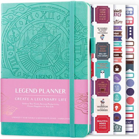 Legend Planner – Deluxe Weekly & Monthly Life Planner to Hit Your Goals & Live Happier. Organizer Notebook & Productivity Journal. A5 Hardcover, Undated – Start Any Time + Stickers – Aquamarine : Amazon.ca: Office Products Legend Planner, Productivity Journal, Organizer Notebook, Time Stickers, Life Planner Organization, Daily Agenda, Undated Weekly Planner, Creative Careers, Notebook Organization