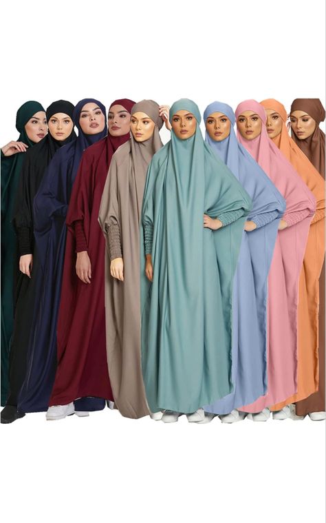 Material] Muslim Women's Prayer Hijab Dress is made of high-quality fabric. The fabric has a glossy and velvety texture, smooth and skin-friendly. Soft and breathable, you won't feel stuffy when you wear it for a long time. Jilbab Styles, Overall Hijab, Hooded Abaya, Islamic Dress For Women, Prayer Clothes, Bubu Gown, Muslim Women Clothing, Islamic Fashion Dresses, Bubu Gown Styles