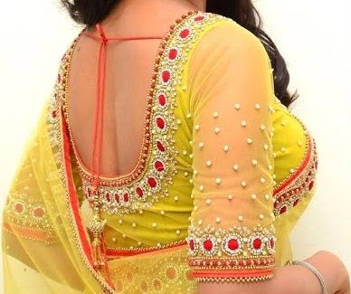 9 Modern U Shaped Blouse Neck Designs at Back and Front Back Blouse Designs, Netted Blouse Designs, Blouse Works, Net Blouse, Wedding Saree Blouse, Wedding Saree Blouse Designs, Sari Blouse Designs, Wedding Blouse Designs, Silk Saree Blouse Designs