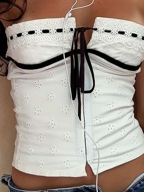 White Bandeau Top, Lace Bandeau Top, Bandage Crop Top, Street Y2k, White Bandeau, Bandeau Tops, Cute Fabric, Look Retro, Lace Tie