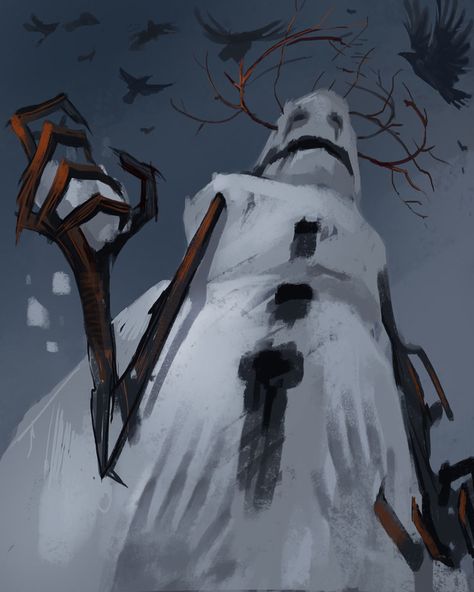 ArtStation - mad snowman, Old River Cat Snowman Concept Art, Horror Christmas Art, Snowman Anime, Halloween Monsters Art, Creepy Christmas Art, Snowman Artwork, Christmas Horror Art, Creepy Snowman, The Nightmare Before Christmas Halloween