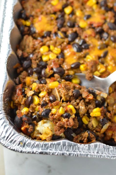 Easy Taco Rice, Taco Rice Casserole, Beans And Ground Beef, Freezer Casseroles, Taco Rice, Freezer Dinners, Freezer Friendly Meals, Freezable Meals, Weekly Dinner