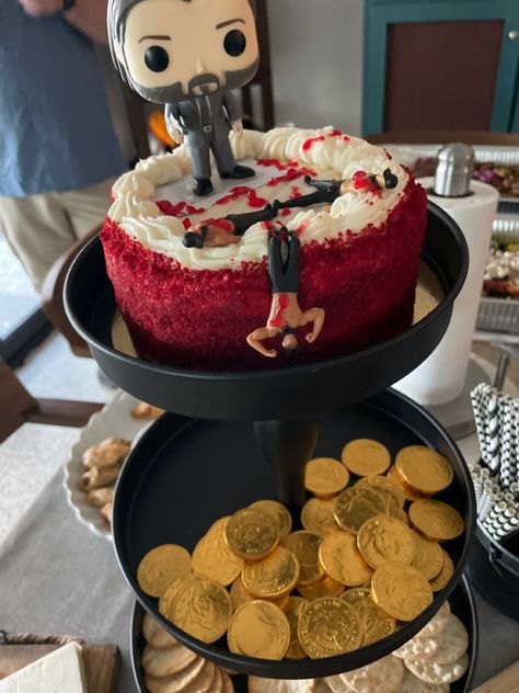 John Wick Birthday Party Ideas, John Wick Theme Party, John Wick Party, Chocolate Gold Coins, Watch Party, Gold Coins, Movie Night, John Wick, Party Themes