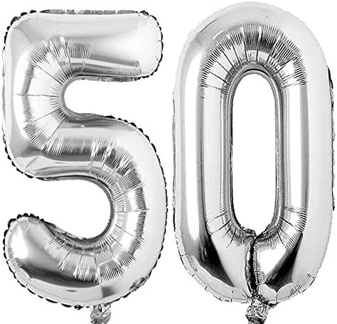 AmazonSmile: Silver 50 Number Balloons Big Giant Jumbo Large Number 50 Foil Mylar Balloons for Women Men 50th Birthday Party Supplies 50 Anniversary Events Decorations-40 inch : Everything Else 50 Birthday Ideas, Merch Booth, Rose Gold Number Balloons, 30th Birthday Men, Pretty Balloons, Moms 50th Birthday, 50 Balloons, Events Decorations, Number 50