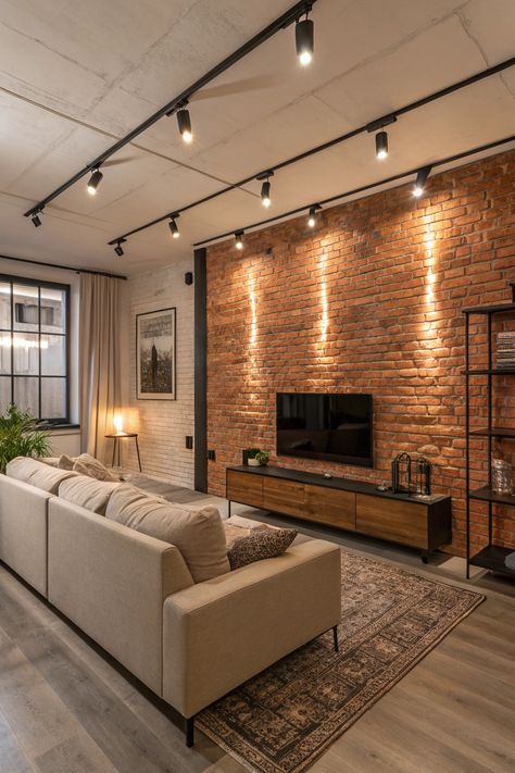 Transform your living space with a stunning exposed brick accent wall! 🛋️ Pair it with neutral furniture and warm lighting for a cozy yet modern industrial vibe. Perfect for adding character and charm to your home.
#ExposedBrick #IndustrialDecor #LivingRoomIdeas #ModernHome #InteriorDesign #HomeDecor #AccentWall Open Brick Wall Living Room, Exposed Brick Walls Living Room, Modern Industrial Living Room Ideas, Brick Wall Tv, Exposed Brick Living Room, Brick Wall Interior Living Room, Exposed Brick Accent Wall, Brick Wall Interior, Industrial Living Room Ideas