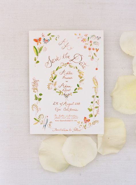 ashlie adam alpert wedding save the date Sendoff Ideas, Modern Garden Wedding, Save The Date Inspiration, Ojai Wedding, Martha Weddings, Ojai California, Enchanted Wedding, Floral Save The Dates, You're Invited