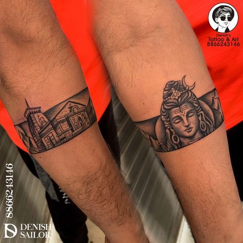 Mahadev Arm Band Tattoo, Om Band Tattoo, Shivshakti Tattoo, Shiv Band Tattoo, Shiva Armband Tattoo Design, Mahadev Band Tattoo, Lord Shiva Tattoo Design, Bholenath Tattoo, Kakashi Tattoo