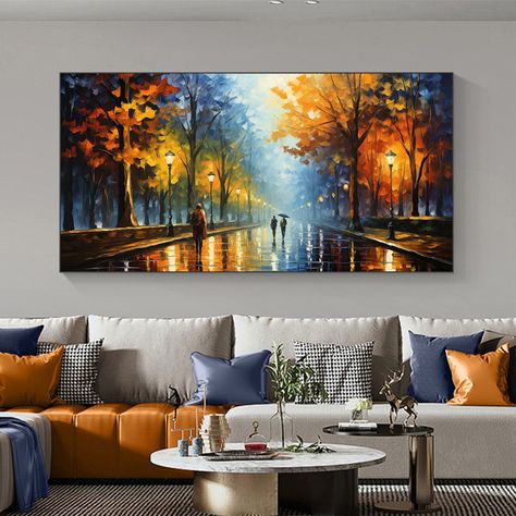 Nightscape Painting, Art Living Room Wall, Big Wall Art, House Decor Rustic, Decoration Painting, Living Room Wall Decor, Cityscape Painting, Art Living Room, Textured Wall Art