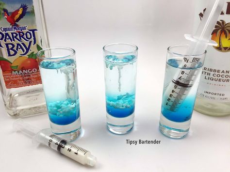 DR. PIMPLE POPPER SHOT 1 oz. (30ml) Mango Rum 1 oz. (30ml) Coconut Rum 1 oz. (30ml) Peach Schnapps Splash Blue Curacao Syrup Drop of White Chocolate Liqueur Mango Rum, White Chocolate Liqueur, Tipsy Bartender, Chocolate Liqueur, Peach Schnapps, Fancy Drinks, Blue Curacao, Coconut Rum, Liqueur