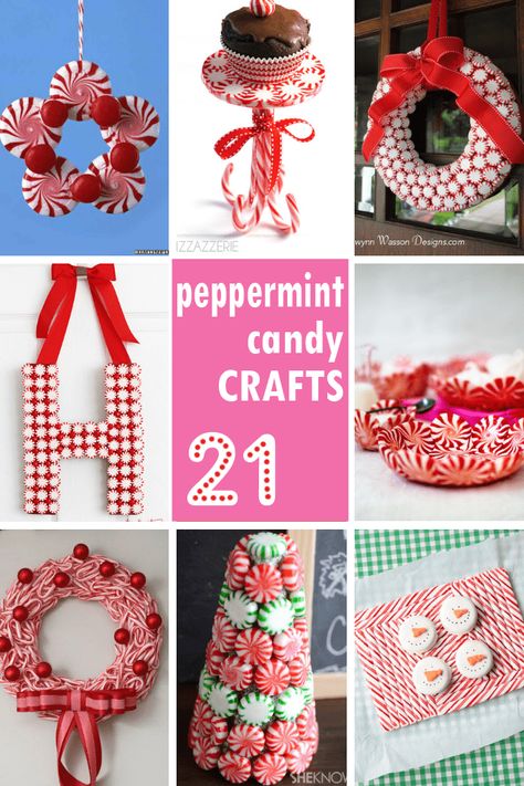 A roundup of 21 peppermint candy crafts for Christmas -- homemade holiday gift ideas and DIY holiday decor ideas -- holiday crafts Candy Crafts For Christmas, Peppermint Candy Crafts, Homemade Holiday Gift Ideas, Peppermint Christmas Decorations, Pinterest Christmas Crafts, Peppermint Candy Ornaments, Christmas Candy Crafts, Peppermint Ornament, Crafts For Christmas