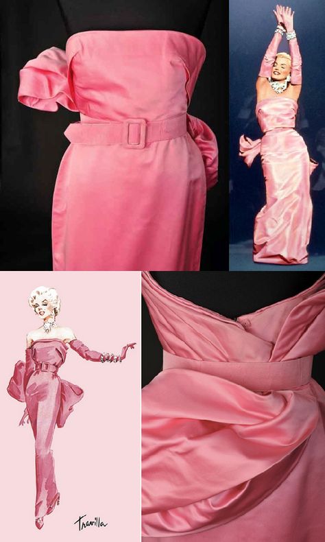 Marilyn Monroe's pink dress from Gentlemen Prefer Blondes 1953 Iconic Pink Dress, Marilyn Monroe Pink Dress Costume, Gentlemen Prefer Blondes Costumes, Marlyne Monro Dresses, Gentlemen Prefer Blondes Pink Dress, Marylin Monroe Pink Dress, Marilyn Monroe Photoshoot, Marilyn Monroe Pink Dress, Gentleman Prefer Blondes