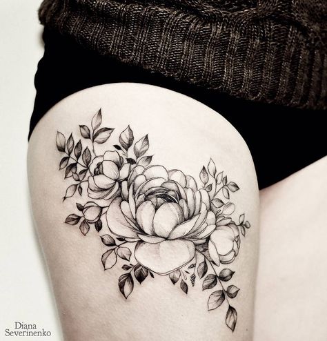 Diana Severinenko Diana Severinenko, Wrist Tattoos Girls, Upper Thigh Tattoos, Floral Thigh Tattoos, Flower Thigh Tattoos, 4 Tattoo, Flower Tattoo Sleeve, Thigh Tattoos Women, 1 Tattoo