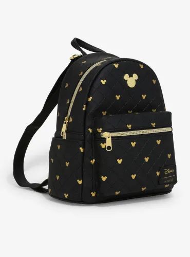 This Black And Gold Mickey Loungefly Mini Backpack Is Fit For Royalty Gold Mickey Mouse, Girly Backpacks, Mickey Mouse Quilt, Disney Bags Backpacks, Cute Mini Backpacks, Disney Purse, Disney Loungefly, Disney Bags, Mini Mochila