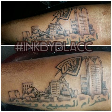 Always rep your hometown #OKC #oklahomacity #skyline #thunder # logo #tattoo #tattoos #tattooed #tattoosformen #guyswithtattoos #guyswithink #menwithtattoos #tattoosforguys #ink #inked #inkedup #inkedguys #Houston #tattooartist #freehandtattooartist #inktherapy #teamtatted #A1Ink #DIL #houstontattooartists #inkbyblacc Tattoos For Hometown, Houston Tattoos For Men, City Of Houston Tattoo, Hometown Tattoo Ideas, Houston Tattoo Artist, Hometown Tattoo, Thunder Tattoo, Houston Tattoos, Free Hand Tattoo