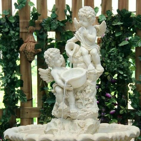 Angel Garden Statues, Two Angels, Garden Water Fountains, Indoor Water Fountains, Bird Bath Garden, Water Fountains Outdoor, Water Fall, Garden Angels, Diy Headboards