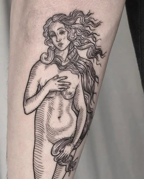 Aphrodite Tattoo, Venus Tattoo, Black Line Tattoo, Dna Tattoo, Etching Tattoo, Woodcut Tattoo, Engraving Tattoo, Statue Tattoo, Water Tattoo