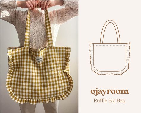 Ruffle Big Shoulder Bag, Shopper Bag Sewing Pattern(OJBG0001) PDF A0,A4, LETTER Pattern +Video, Photos Tutorial Laptop Bag Sewing Pattern, Sewing Patterns Beginner, Creative Sewing Projects, Ruffle Bag, Big Shoulder Bag, Ruffles Bag, Easy Designs, Bag Sewing Pattern, Beginner Sewing Patterns