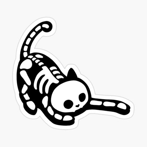 Cute Skeleton Art, Cat Skull Design, Funny Skeleton Drawing, Pumpkin Cat Tattoo, Skeleton With Cat Tattoo, Sticker Ideas Design, Cat Skeleton Drawing, Cat Skeleton Tattoo, Skeleton Cat Tattoo