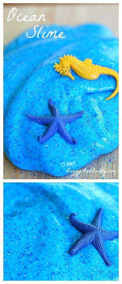 How to Make Ocean Slime (Recipe)- Fun sensory activity and small world play for summer or a unit on sea life! ~ BuggyandBuddy.com Ocean Slime Recipe, Ocean Slime, Ocean Animal Art, Animal Art Projects, Diy Instagram, Ocean Activities, Homemade Slime, Ocean Kids, Sensory Activity