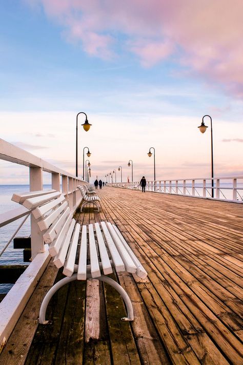 Beautiful sunset at pier Beautiful Landscape Wallpaper, Beach Landscape, Landscape Projects, Landscape Wallpaper, Beautiful Sunset, Railroad Tracks, Beautiful Landscapes