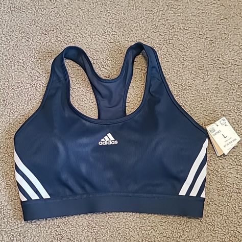 Women's L, Adidas 3s Rib Sports Bra. New With Tags. Midnight Blue Color. Removable Bra Pads. Adidas Bra, Adidas Navy, Midnight Blue Color, Adidas Sports Bra, Adidas Primeknit, Medium Support Sports Bra, Strappy Sports Bras, Bra Pads, Padded Sports Bra