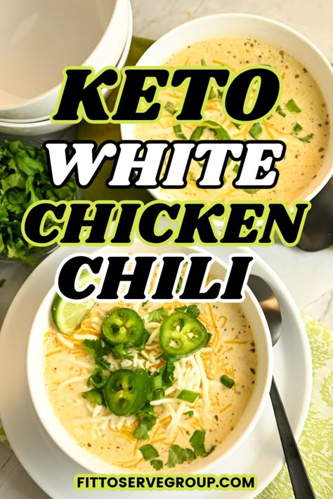 This keto white chicken chili recipe is comfort food at its best. It's a healthy chili that can be prepared on the stovetop or in a crockpot! Made with simple ingredients it's a low carb white chili that has only 5.3 net carbs per serving! keto chicken chili| keto green chili recipe| gluten-free white chicken chili Chili Slow Cooker Recipes, Low Carb White Chicken Chili, Keto Beef Chili, Keto Chicken Chili, Best Keto Chili, Keto Chili Recipes, Chili Low Carb, Keto White Chicken Chili, Low Carb Soups And Stews