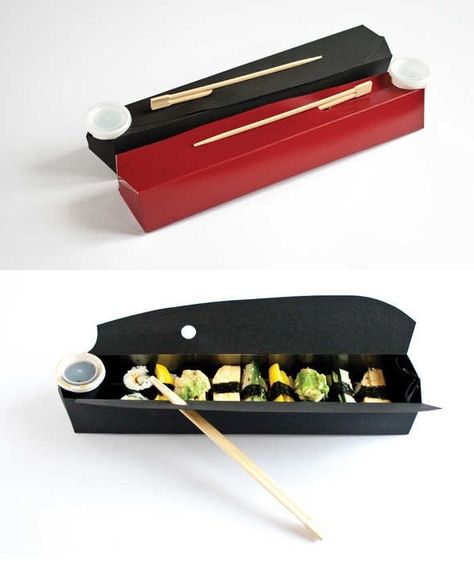 Sushi Takeaway Packaging by Gerlinde Gruber Restaurant Merchandise, Sushi Takeaway, Eco Package, Sushi Packaging, Sushi Bar Design, Eco Friendly Packaging Design, Foodtrucks Ideas, Sushi Box, Takeaway Packaging