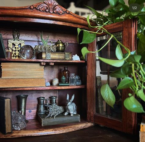 Witchy Curio Cabinet, Alter Witchcraft, House Keeper, Future Furniture, Office Transformation, Witchy Room, Curiosity Cabinet, Ideas Decoracion, Witchy Aesthetic