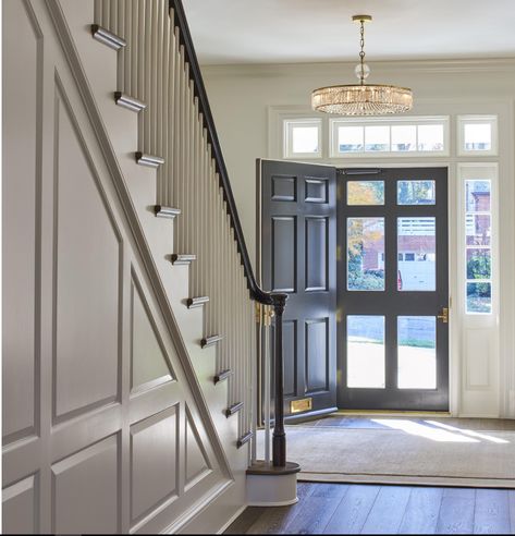 Colonial Entryway, Modern Colonial House, Colonial House Interior, Large Foyer, Modern Colonial, Staircase Wall, Foyer Decorating, Entrance Foyer, Small Hallways