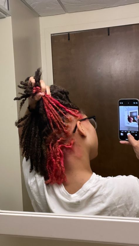 Peekaboo Color On Locs, Peekaboo Locs Red, Locs With Peekaboo Color, Dye Locks, Peekaboo Hair Color Locs, Locs With Purple Tips, Half Dyed Locs, Peekaboo Locs, Dread Colors