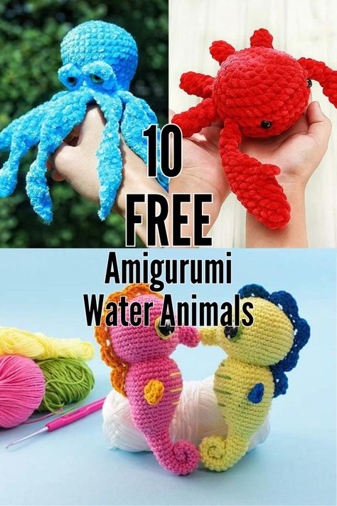 10 Amazing FREE Amigurumi Water Animal Crochet Patterns! | Swecraftcorner Seahorse Crochet Pattern Free, Animal Crochet Patterns, Diy Crochet Amigurumi, Crochet Sea Creatures, Easy Amigurumi Pattern, Crafts Crochet, Animal Crochet, Crochet Octopus, Water Animals