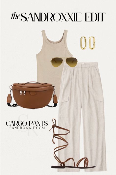 Linen Cargo Pants Outfit, Outfits For Florida Vacation, Cargo Pants Summer Outfit, Cargo Pants Outfit, Over 50 Womens Fashion, Ribbed Tank Top, Wide Leg Linen Pants, Casual Chic Outfit, Ribbed Tank Tops