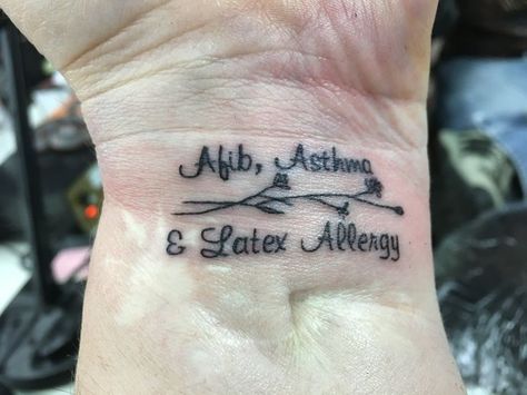 Medical Alert Tattoo Allergies, Fibro Tattoo, Troy Tattoo, Tattoo Allergy, Medical Alert Tattoo, Ink Poisoning, Medical Tattoo, Health Tattoo, Pen Tattoo