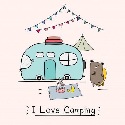 I love camping concept with cute bear and camping car Premium Vector Car Vector Illustration, Camping Cartoon, Camping Illustration, Camping Drawing, Cars Illustration, Illustration Art Prints, Camping Clipart, Illustration For Kids, Bear Clipart